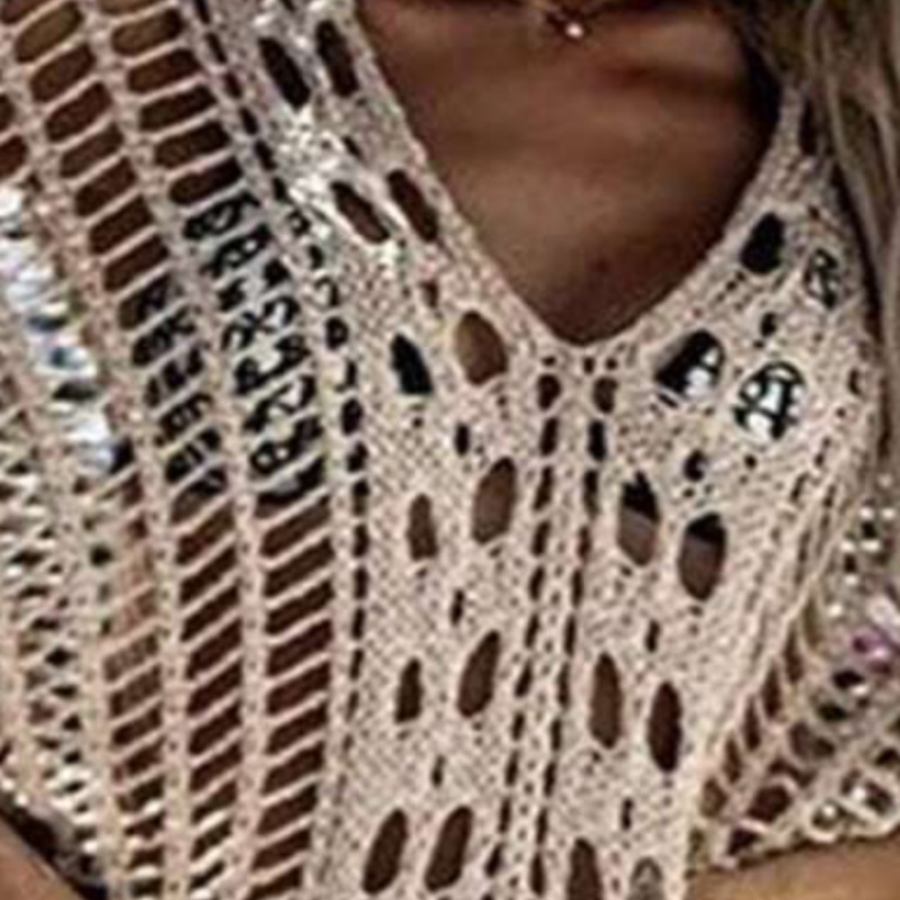 011 Boho Crochet Batwing Sleeve Knit Top - Picture 3 of 3